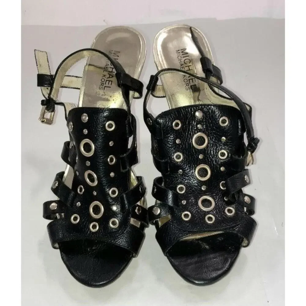 Michael Kors Womens US 8.5 Black Leather Gladiator Stiletto Heel Strappy Sandals